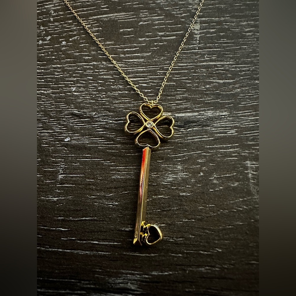 New Kate Spade Gold Tone Pave Key Pendant necklace Lock & Spade Chain WBRUH385 - Picture 2 of 5
